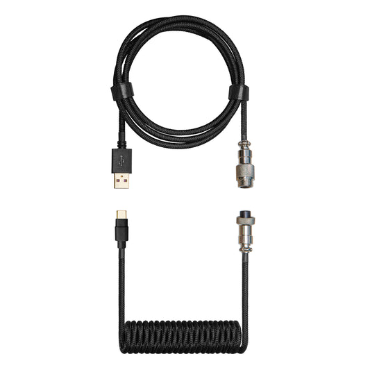 Coiled USB-C Aviator Style Keyboard Cable - Black