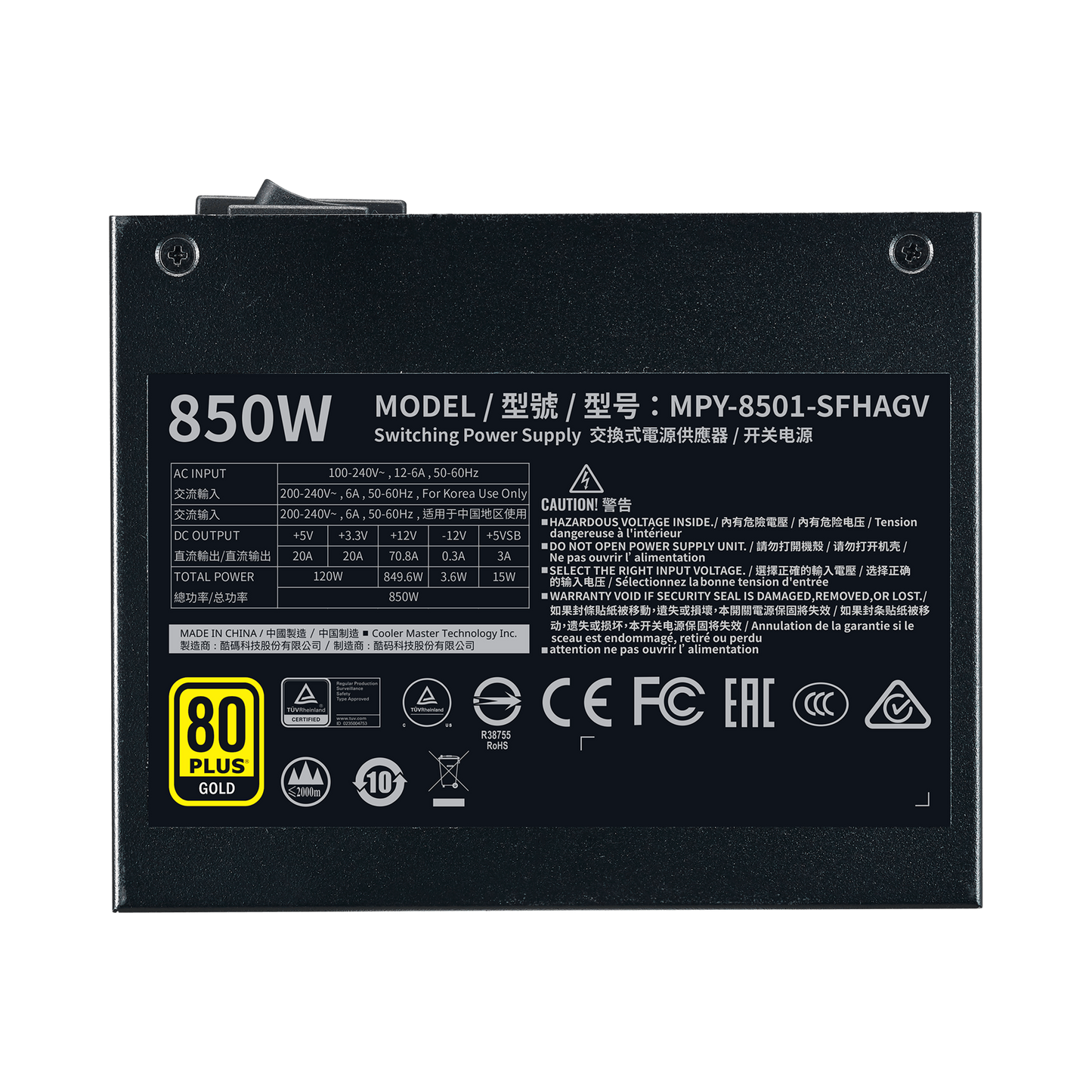 Cooler Master V850 SFX Gold - 850 Watt 80 Plus Gold SFX Power Supply - EU Powercord