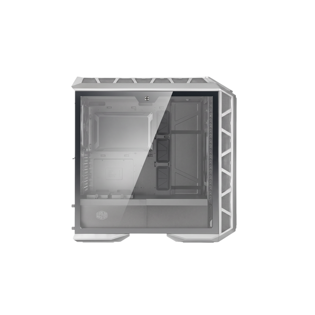 Clear tempered glass side panel with locking screw for Cooler Master MasterCase series PC towers.