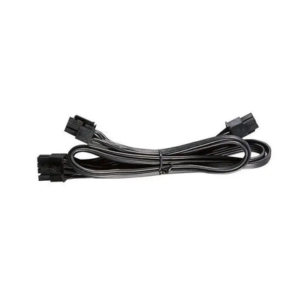 Black flat modular PCI-E power cable with one 8-pin connector splitting into two 6+2 pin connectors.