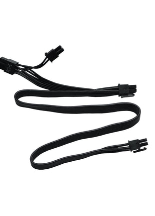 Black flat modular PCI-E 6-pin to dual 6+2-pin power supply cable for PC graphics cards.