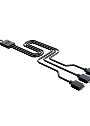 Cooler Master 1-to-3 black RGB splitter cable with one female input and three 4-pin male output connectors.