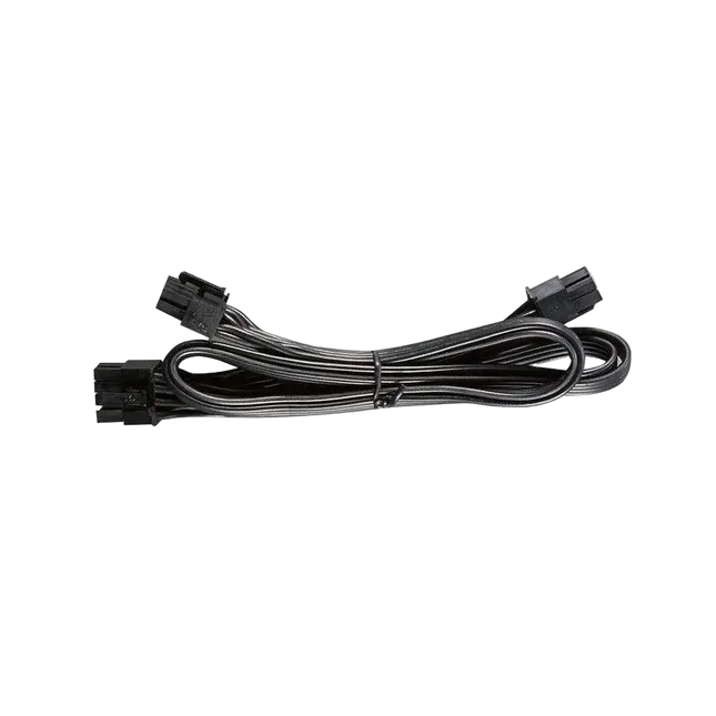 Black flat modular PCI-E 8-pin to dual 6+2 pin power supply cable for Cooler Master MWE Gold V2 series.