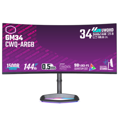 Cooler Master GM34-CWQ ARGB - Monitor para juegos curvo UWQHD VA de 144 Hz - 34 pulgadas