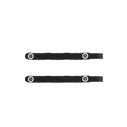 Two black plastic HDD mounting rails with white anti-vibration pads for Trooper and Stryker drive cages.