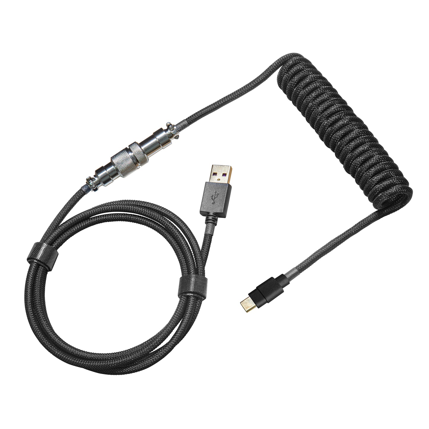 Coiled USB-C Aviator Style Keyboard Cable - Black