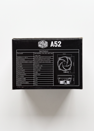 Cooler Master A52 CPU Air Cooler - side packaging with SKU and barcode